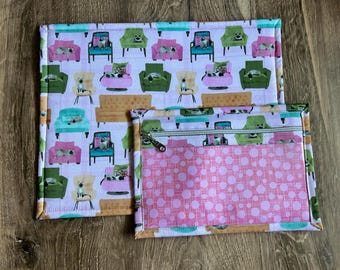 Vinyl Cross Stitch Project Bag - Embroidery bag - Project Bag - Knitting & Crochet Bag - Storage - Organizer - Cat Project Bag - Notions