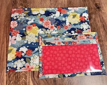 Bolsa de vinilo para proyectos de punto de cruz - Bolsa para bordado - Bolsa para tejer y crochet - Organizador - Bolsa para proyectos de conejo - Accesorios - Conejito (azul)