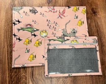 Vinyl Cross Stitch Project Bag - Embroidery Bag - Project Bag - Knitting & Crochet Bag -  Ocean Project Bag - Notions - Cat - Fish