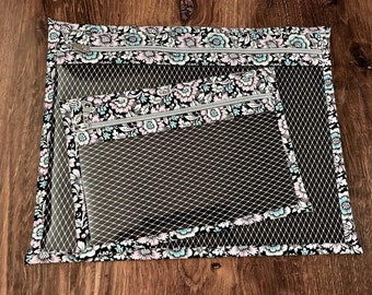 Vinyl Cross Stitch Project Bag - Embroidery bag - Project Bag - Knitting & Crochet Bag - Storage - Organizer - Notions - Floral - Flower