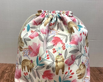 Bolsa para proyectos de perezosos - Hecha a mano - Bolsa con cordón - Bolsa para tejer - Bolsa para ganchillo - Bolsa para punto de cruz - Bolsa para juguetes - Bolsa de bingo - Perezosos