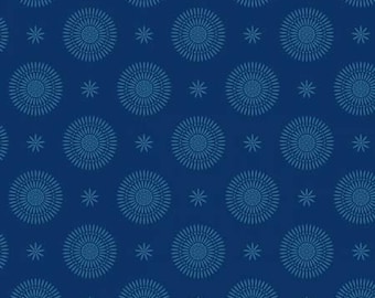 Benartex Fireworks Fabric - Gathering by Shelley Cavanna Collection - Indigo Fireworks = #13523B-52 - Cotton Fabric - 1 Yard