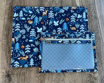 Vinyl Cross Stitch Project Bag - Embroidery Bag - Project Bag - Knitting & Crochet Bag - Storage - Notions - Woodland - Fox - Deer