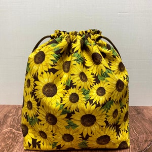 Sunflower Project Bag - Drawstring Bag – Knitting Bag – Crochet Bag - Toy Sack – Cross Stitch Bag - Flower - Floral