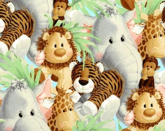 Tela Jungle Traditions - Bebés de la Selva - #3339-B - Studio Cottons - 1 yarda - León - Elefante - Tigre - Hipopótamo - Mono - Jirafa