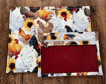 Vinyl Cross Stitch Project Bag - Embroidery bag - Project Bag - Knitting & Crochet Bag - Organizer - Chicken Project Bag - Notions - Farm