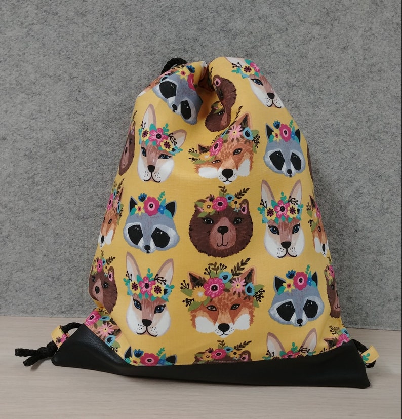 Raccoon Rabbit Sack Bear Handmade Drawstring Bag \u2013 Drawstring Backpack Toy Sack Fox Woodland Drawstring Bag On the Go Bag