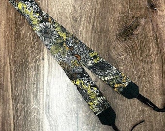 Sunflower Adjustable Handmade Fabric Camera Strap  - DSLR Strap - Photography Accessories - Flower - Artistic - Floral - Gift