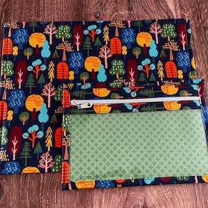 Vinyl Cross Stitch Project Bag - Embroidery Bag - Project Bag - Knitting & Crochet Bag - Storage - Organizer - Notions - Woodland - Trees