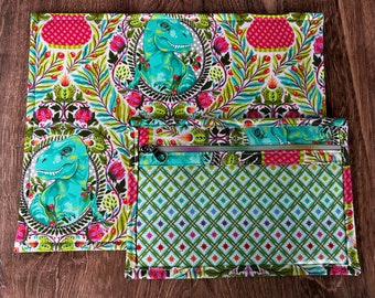 Vinyl Cross Stitch Project Bag - Embroidery bag - Project Bag - Knitting & Crochet Bag - Storage - Organizer - Notions - Dinosaur - Floral