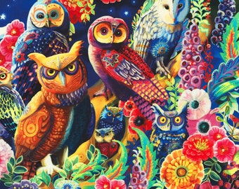 Robert Kaufman Owl Fabric - Owl Nature - Night Owls by Laura Audi Collection - #AHHD22072268 - Cotton Fabric - 1 Yard