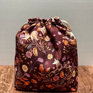 Woodland Project Bag - Drawstring Bag – Knitting Bag – Crochet Bag - Toy Sack - Cross Stitch Bag - Squirrel - Fox - Badger - Floral