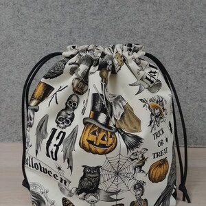 Halloween Project Bag - Handmade - Drawstring Bag – Crochet Bag - Toy Sack - Cross Stitch Bag - Skull - Bat - Cat - Pumpkin - Goth