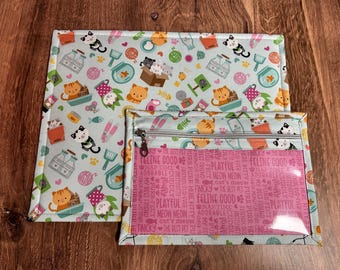 Vinyl Cross Stitch Project Bag - Embroidery bag - Knitting & Crochet Bag - Storage - Cat Project Bag - Kitten - Kitty - Notions
