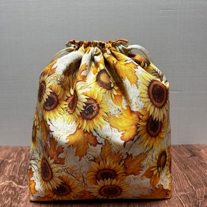 Sunflower Project Bag - Drawstring Bag – Knitting Bag – Crochet Bag - Toy Sack – Cross Stitch Bag - Flower - Floral