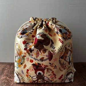 Woodland Project Bag - Drawstring Bag – Knitting Bag – Crochet Bag - Toy Sack - Cross Stitch Bag - Squirrel - Fox - Deer - Hedgehog - Floral