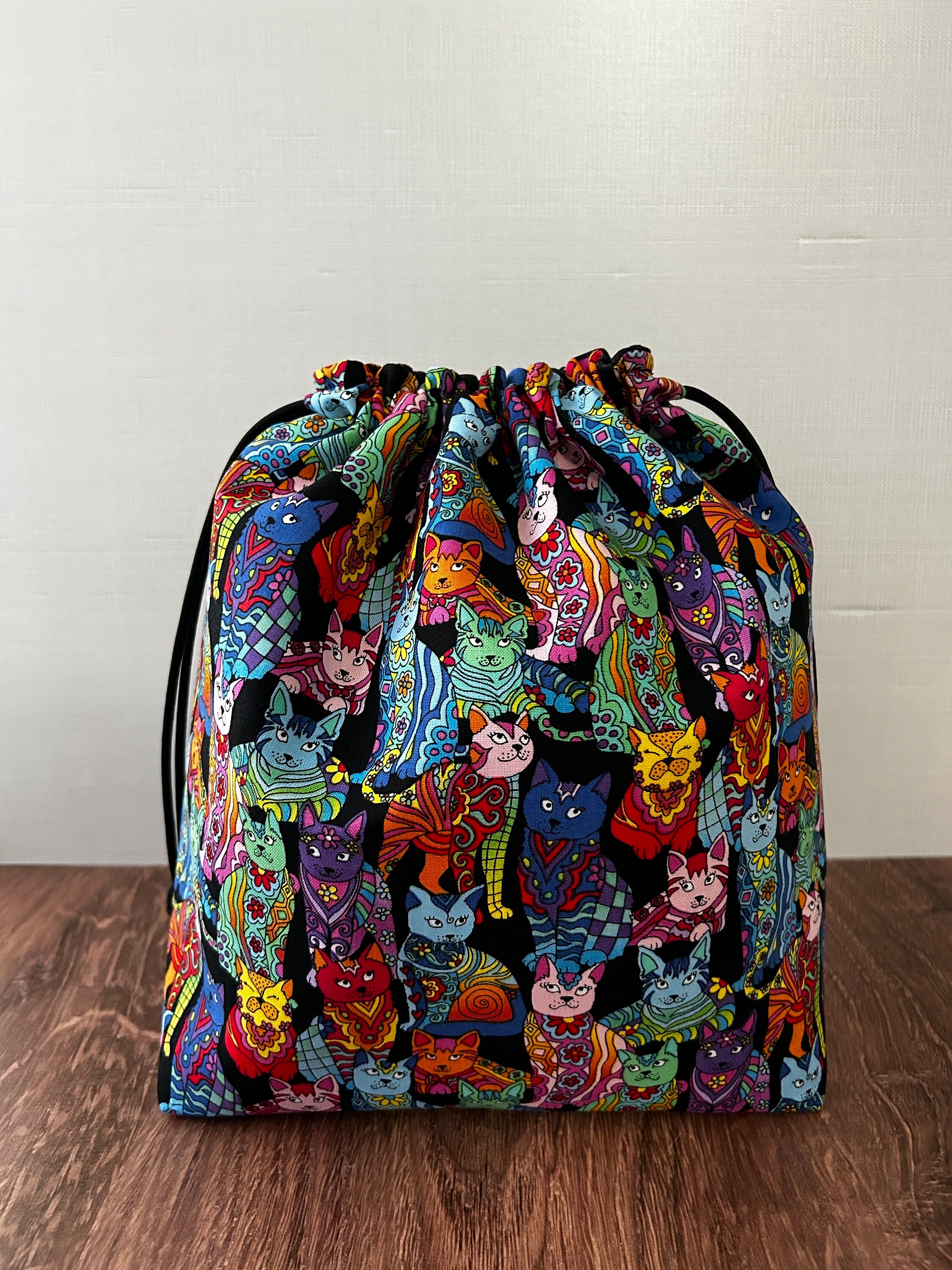 Cat Project Bag - Handmade - Drawstring Bag – Knitting Bag – Crochet Bag - Cross Stitch Bag - Toy Sack - Bingo Bag - Cats - Egyptian Cats