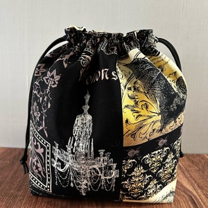 Halloween Project Bag - Drawstring Bag – Crochet Bag - Knitting Bag - Cross Stitch Bag - Skull - Owl - Bat - Bird - Goth - Gothic