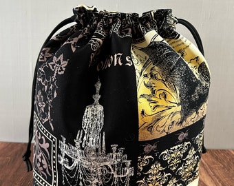 Bolsa para proyectos de Halloween - Bolsa con cordón - Bolsa de ganchillo - Bolsa de punto - Bolsa de punto de cruz - Calavera - Búho - Murciélago - Pájaro - Gótico