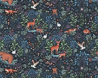 Studio E Woodland Fabric - Woodland Magic by Ashley Satanosky Collection - Dk. Navy Woodland Magic Scenic- #8001S-79  - Cotton - 1 Yard