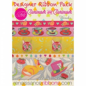 Tula Pink Curiouser Wonder Designer Ribbon Pack - #DP-94CCWONDER - Renaissance Ribbons by Tula Pink - 5 Designs (I yard each)