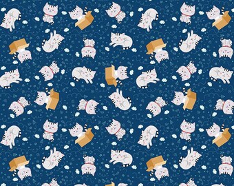 Riley Blake Fabric - Pet Cats Navy - Pet's Collection - C13652-NAVY - Lori Whitlock - Cotton Fabric - 1 Yard