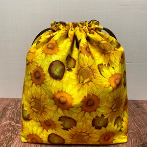 Sunflower Project Bag - Project Bag – Knitting Bag – Crochet Bag - Toy Sack – Cross Stitch Bag - Flower - Floral (Yellow Sunflower)