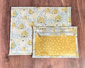Vinyl Cross Stitch Project Bag - Embroidery Bag  - Project Bag - Knitting & Crochet Bag - Storage - Organizer - Notions - Bee Hive - Floral