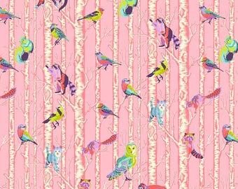 Free Spirit Tula Pink Fabric - Full Moon Forest II - Family Tree - Honey - Bird - Floral - Cotton Fabric - 1 Yard