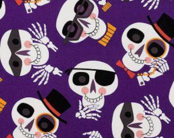 Alexander Henry Fabric -Bone Jour - Holiday - Halloween - Purple - Skull - Cotton Fabric - 1 Yard