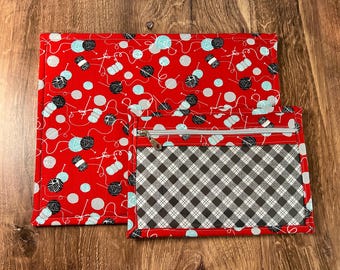 Bolsa de vinilo para proyectos de punto de cruz - Bolsa de bordado - Bolsa para proyectos - Bolsa para tejer y hacer ganchillo - Bolsa para ovillos de lana - Accesorios (ROJO)