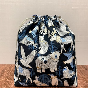 Arctic Project Bag - Drawstring Bag – Knitting Bag – Crochet Bag - Toy Sack - Cross Stitch Bag - Fox - Polar Bear - Owl - Walrus - Penguin
