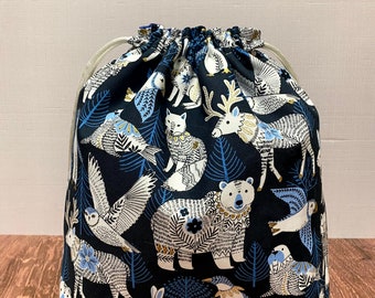 Bolsa para proyectos árticos - Bolsa con cordón - Bolsa para tejer - Bolsa de ganchillo - Bolsa para juguetes - Bolsa para punto de cruz - Zorro - Oso polar - Búho - Morsa - Pingüino
