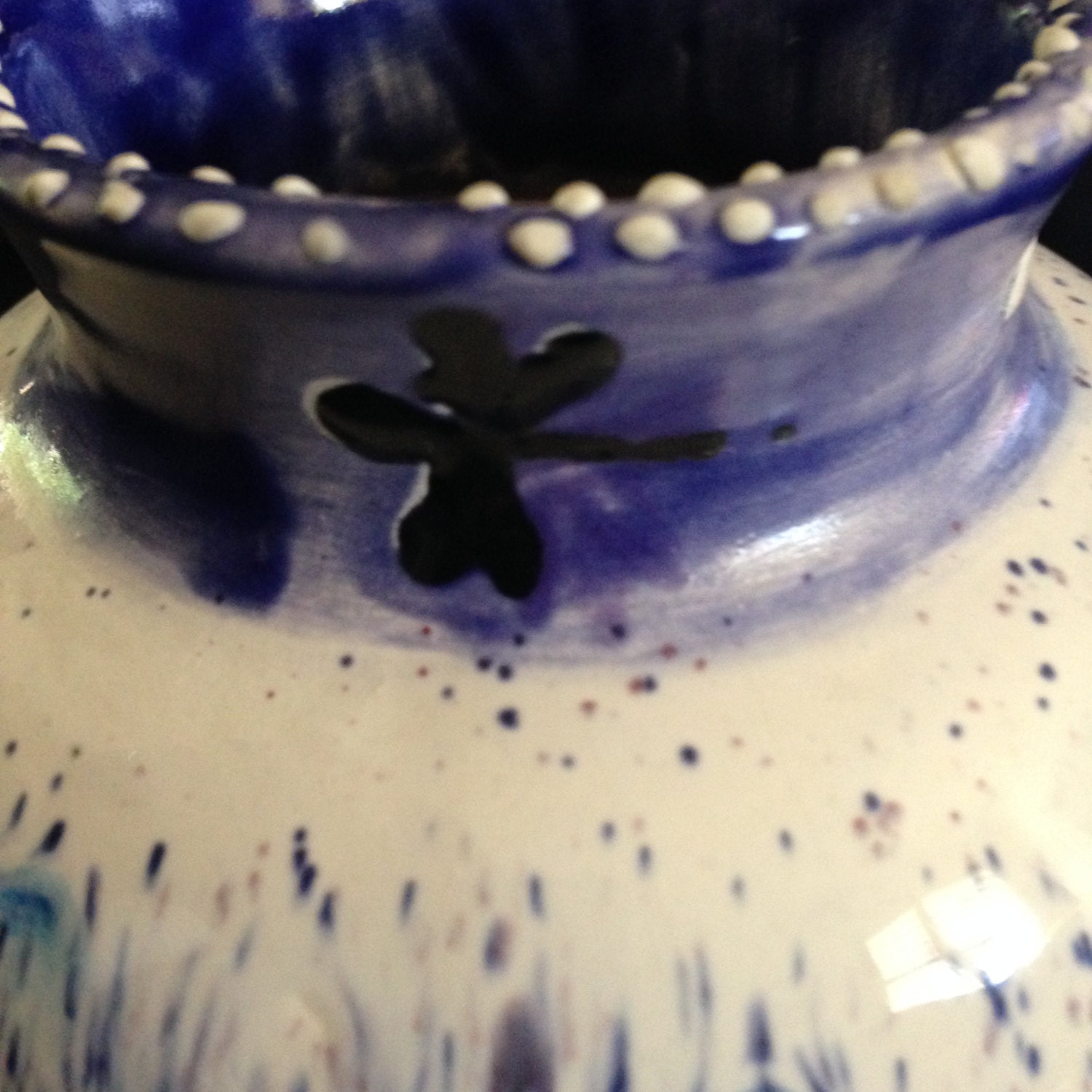 Cobalt Blue and White Speckled Drip Glaze Studio Art Pottery Vase With ...