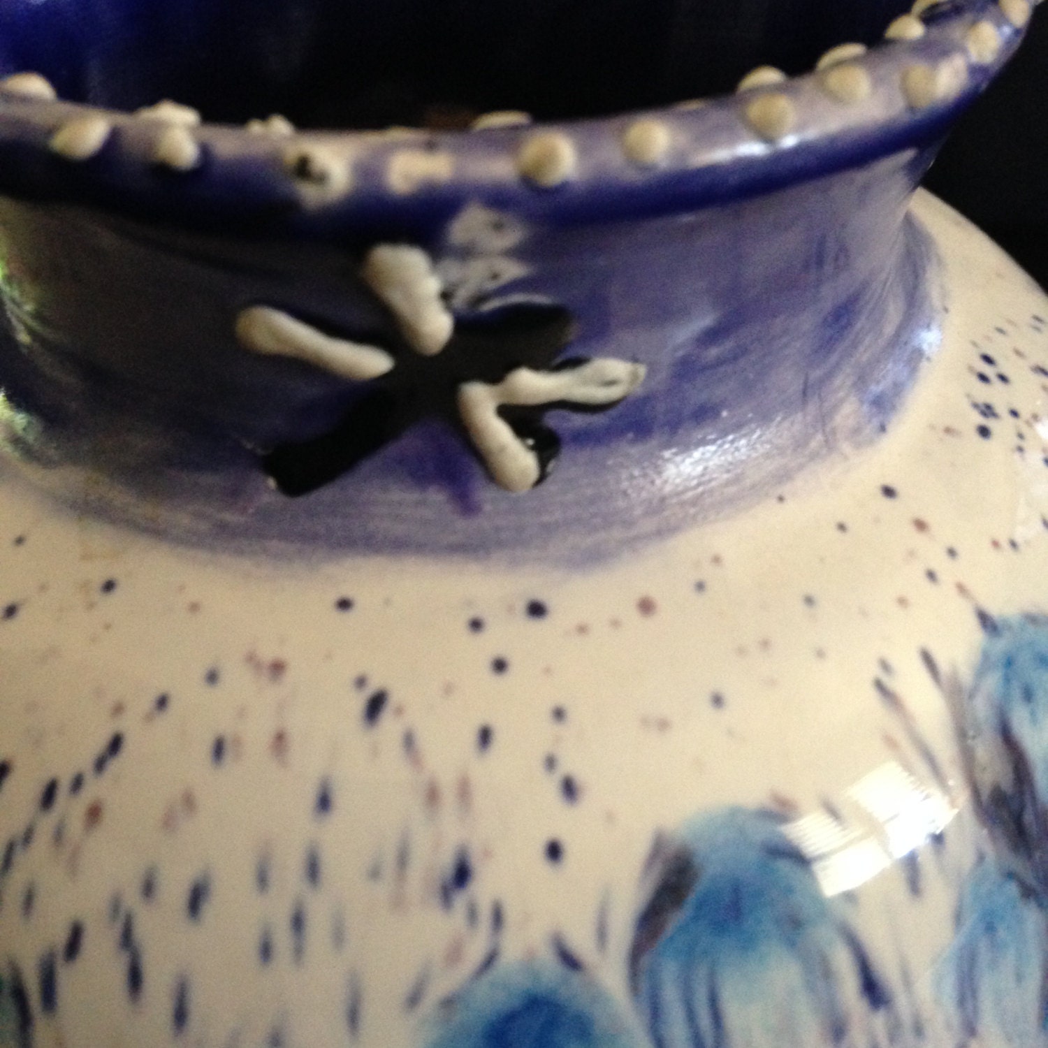 Cobalt Blue and White Speckled Drip Glaze Studio Art Pottery Vase With ...