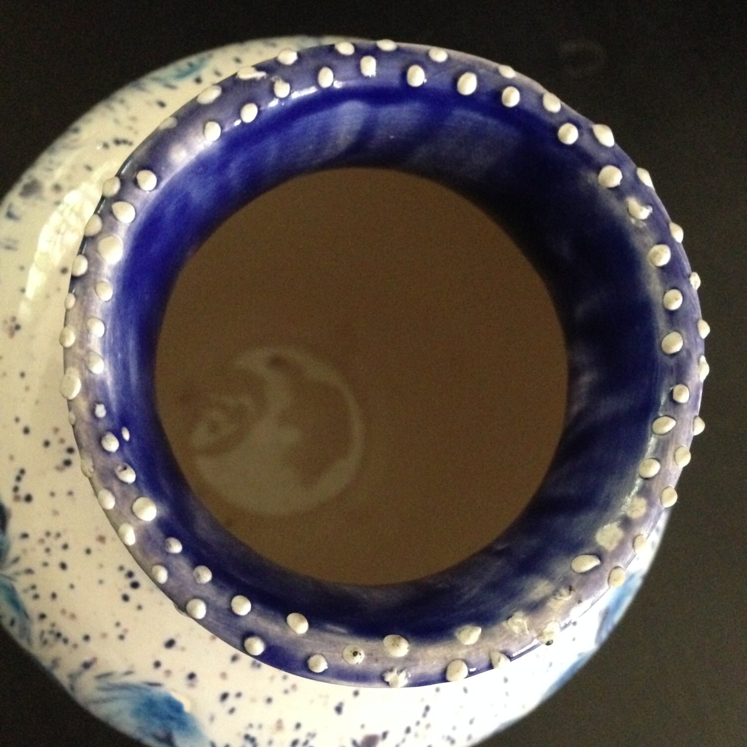 Cobalt Blue and White Speckled Drip Glaze Studio Art Pottery Vase With ...