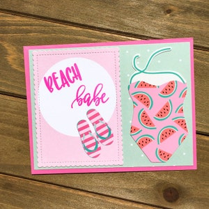 Beach Babe card, beach babe, summer themed card, summer fun card, beach day card, pool party card, birthday card, watermelon party card