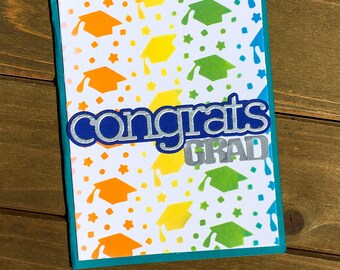 Blue Grad Card, Congrats Grad Card, Grad Card, Graduation Card, Graduate Card, Grad Gift, Grad Caps Card, Graduation Day Card, rainbow grad