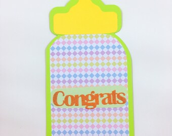 baby bottle card, baby bottle shaped card, baby shower card, congrats baby card, new baby, baby shower, congrats baby, gender reveal card