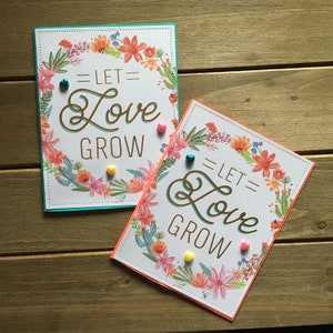 laisser grandir l’amour, carte de mariage, carte d’anniversaire, carte de jardin, carte de grand-parent, carte de petit-enfant, carte de jour de mariage, carte de mariage de printemps