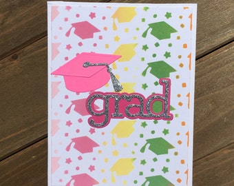 Pink Grad Card, Congrats Grad Card, Grad Card, Graduation Card, Graduate Card, Grad Gift, Grad Caps Card, Graduation Day Card, rainbow grad