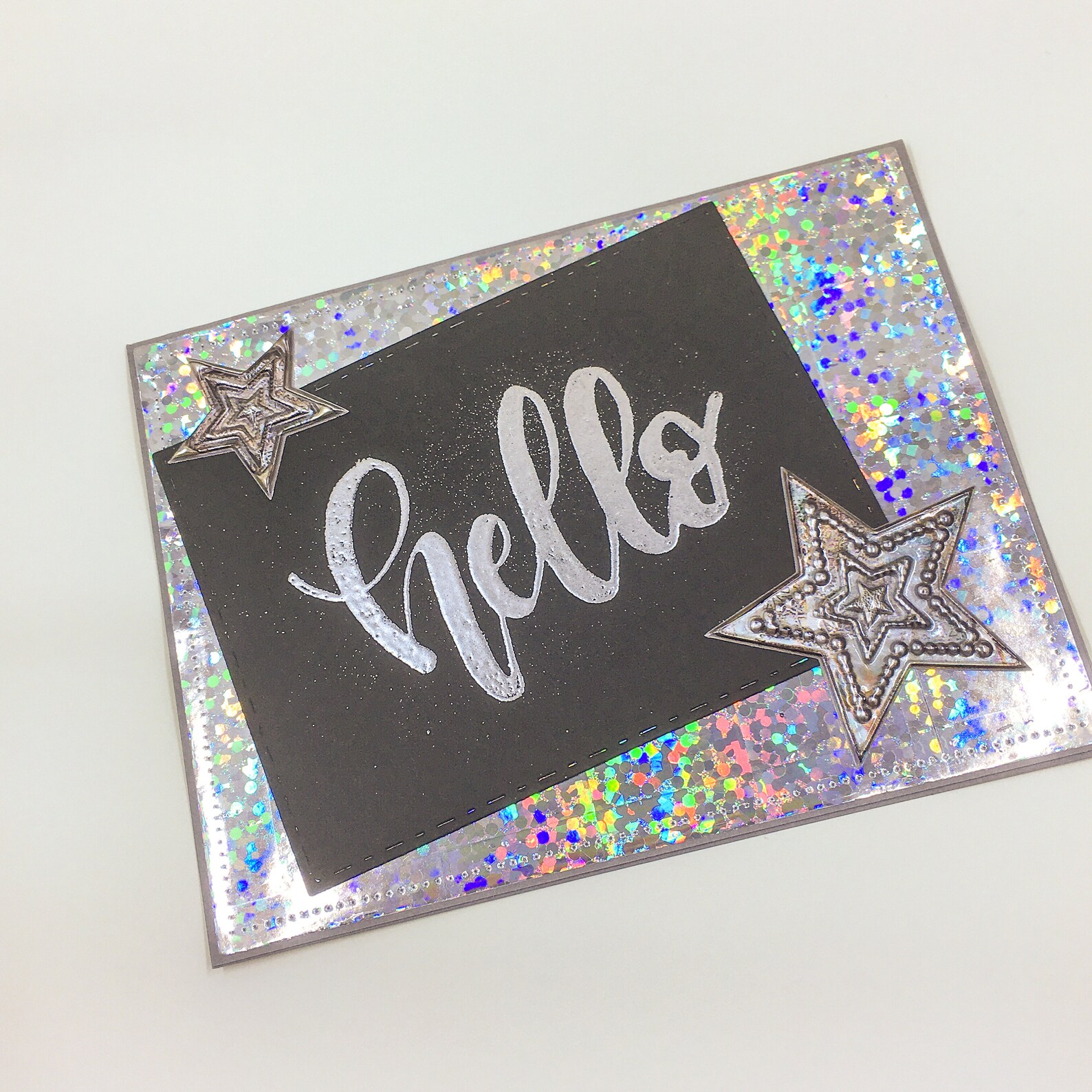 Hallo Karte Hello Metallic Karte silberne Grußkarte | Etsy