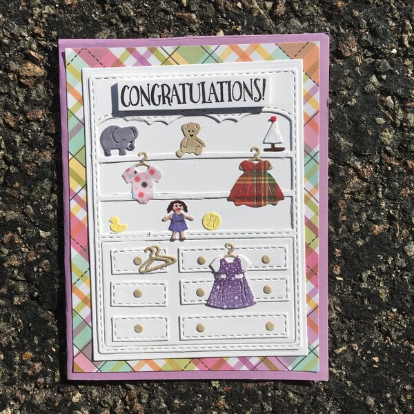 welcome little one, baby dresser card, new baby card, baby shower card, baby announcement card, baby girl card, baby clothes card, congrats