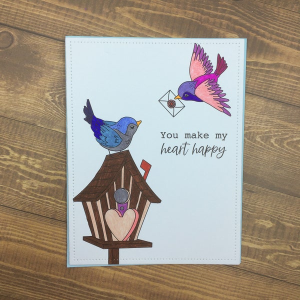 birdhouse card, bird card, springtime card, summer card, thinking of you card, miss you card, birthday card, mom card, friendship card