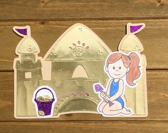 sandcastle card. sandcastle birthday card, summer birthday card, summer card, beach day card, beach babe card, beach bum card, shaped card