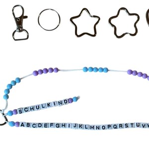 Cadena aritmética y ABC personalizada – Azul Morado – 3 filas con el nombre deseado – Regalo de inscripción escolar