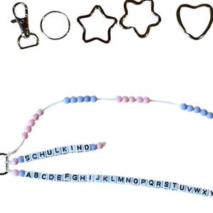 Cadena ABC y Aritmética Personalizada – Rosa Lila – con el nombre deseado – Regalo para la matriculación escolar