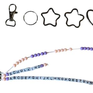 Cadena personalizada con letras y números – Morado albaricoque – 3 filas con el nombre deseado – Regalo de inscripción escolar