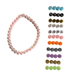 Pink Glitter Glass Bead Bracelet – Handmade & Personalizable – Elastic in 5 Sizes