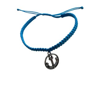 Handmade macrame bracelet with silver anchor pendant – customizable & adjustable | Nautical jewelry for women and men